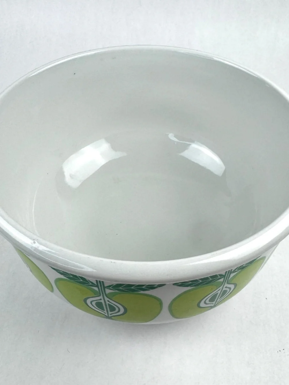 Vintage 1960s Arabia Finland Pomona Green Apple 8.5” Round Vegetable Mixing Bowl